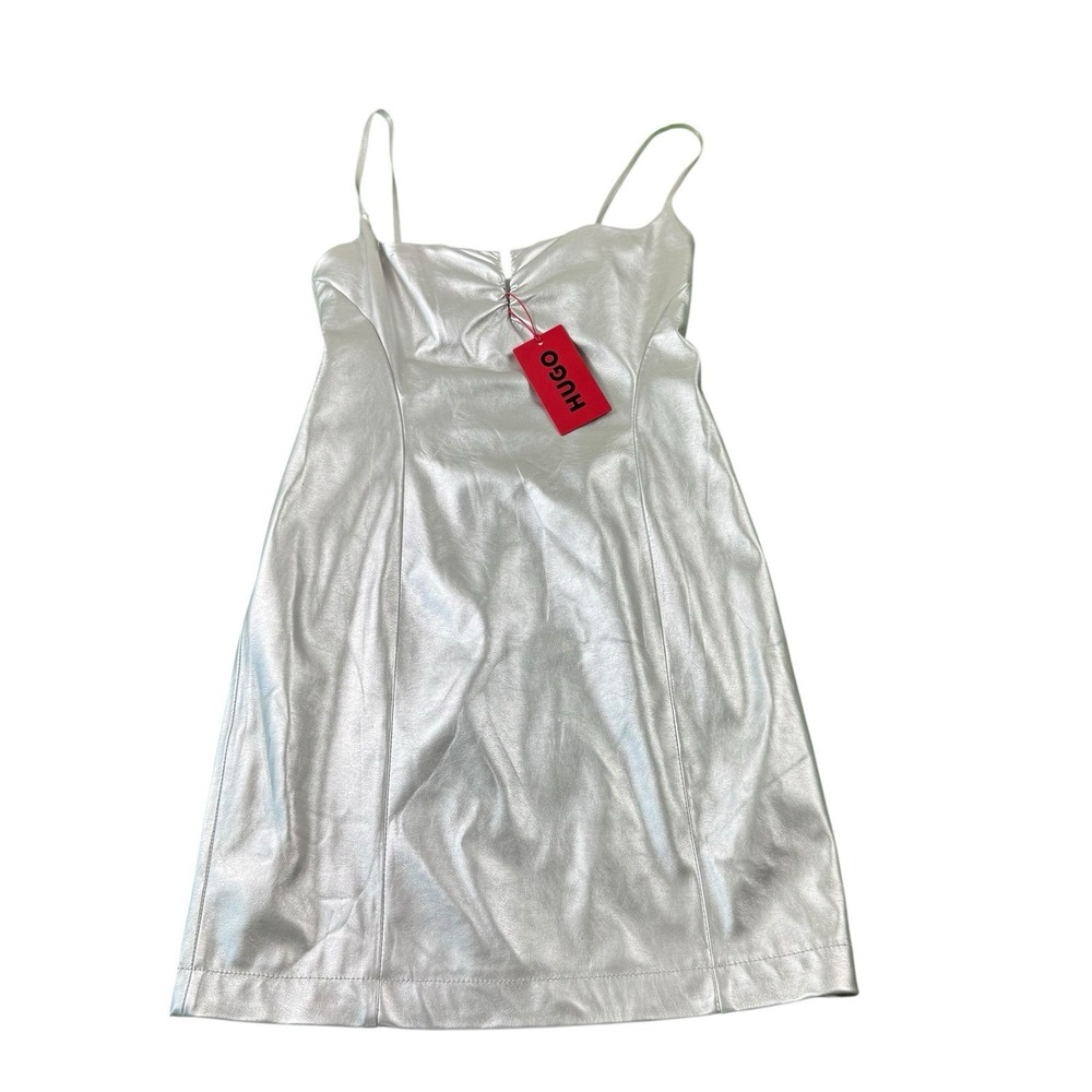 Hugo Boss Kateresa-1 Silver Metallic Cocktail Dress Womens 2 NWT 50510432